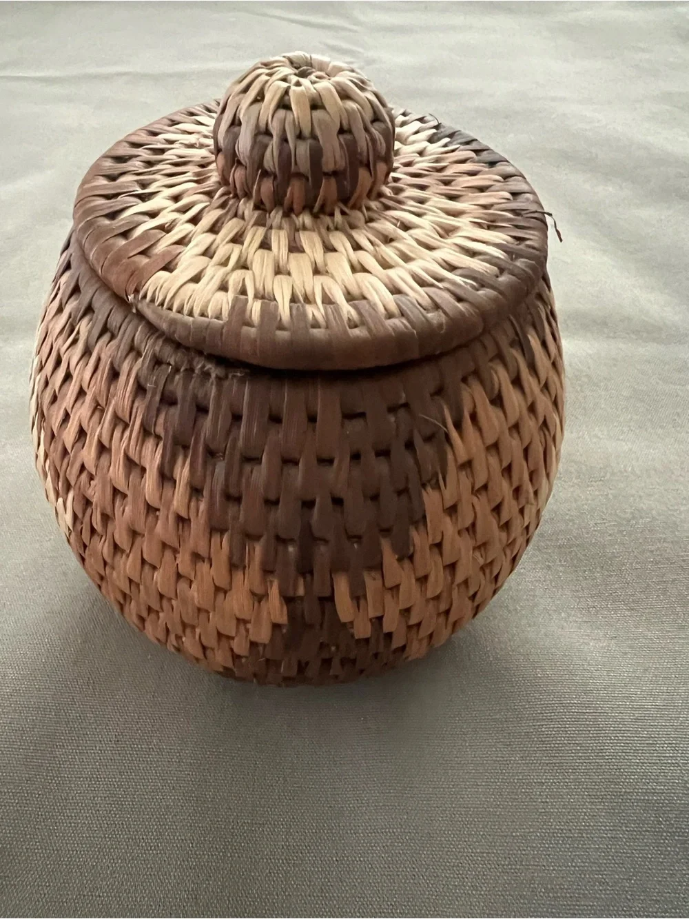 Handwoven Herb Basket with Knobbed Lid